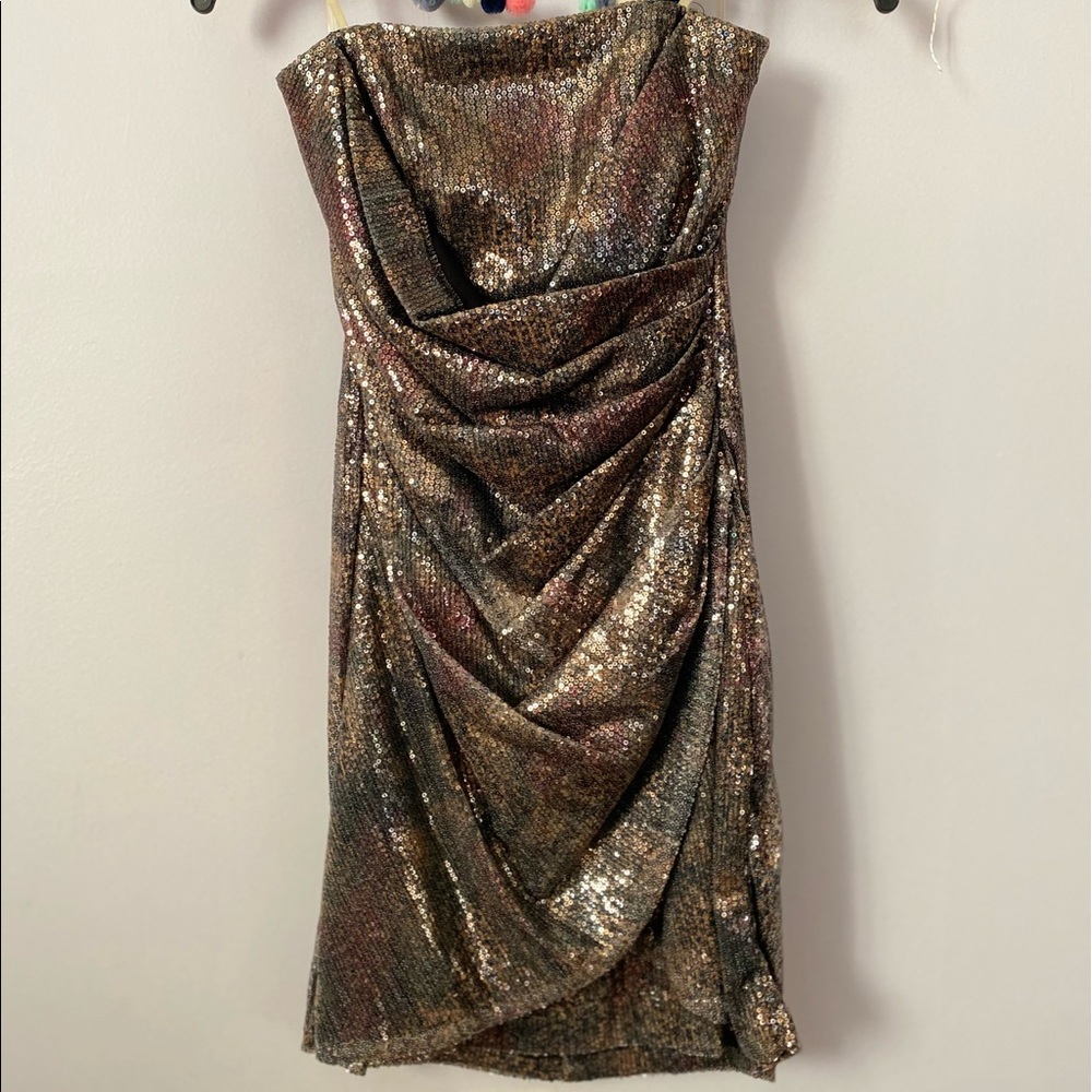 Gold strapless dress